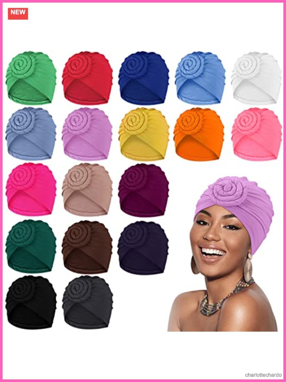 18 Pack Pre Tied Turban Bonnet Hair Wrap Headband Beanie Cap Women